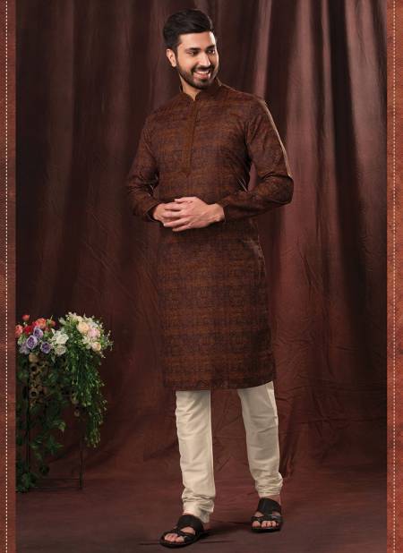 Brown Colour Party Wear Mens Poly Kurta Pajama Collection IV-KP-8